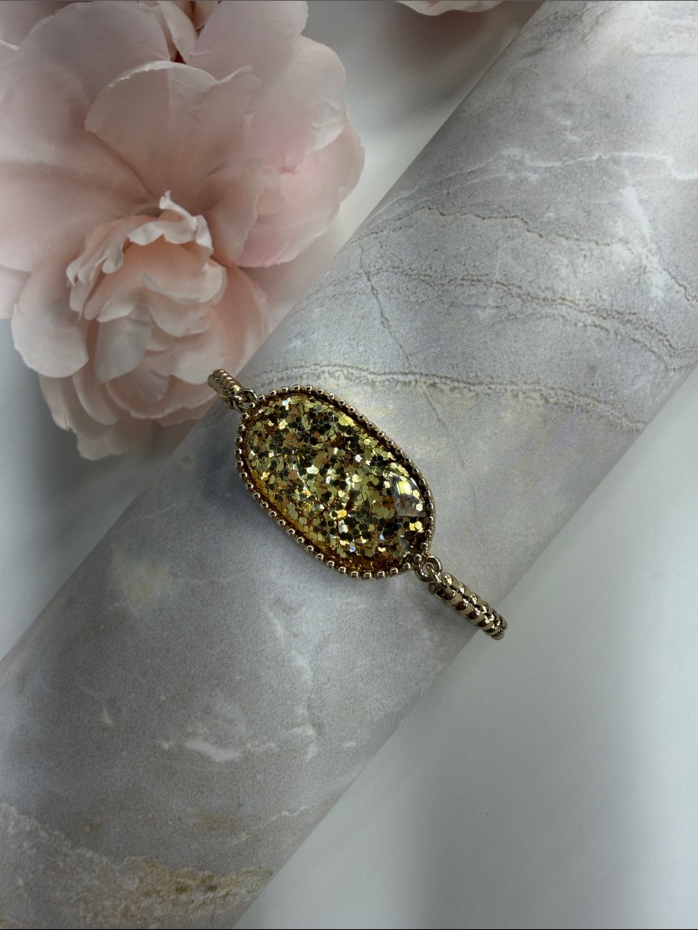 Gold Glitter Oval Bracelet - Women's Jewelry